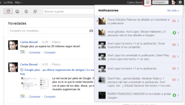 notificaciones en Google+ plus