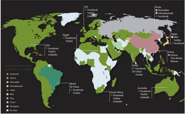 Países a nivel mundial donde facebook es más popular