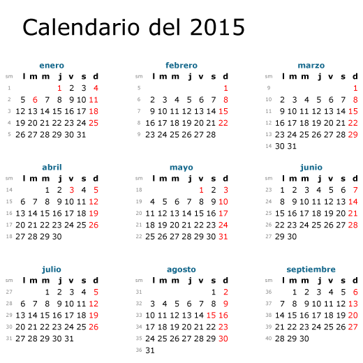 Calendario 2015 en Español