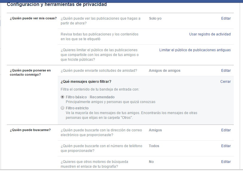 Poner Facebook en privado
