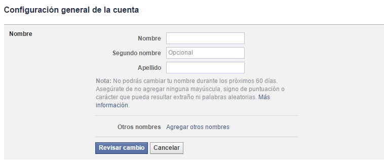 cambiar el apellido en facebook