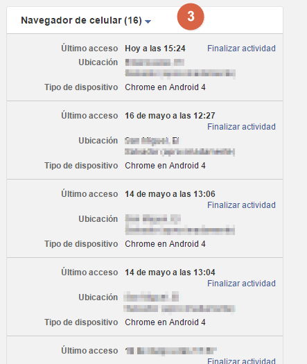 lugares que me he conectado a facebook lista