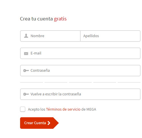 pasos para crear cuenta en mega