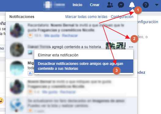 desactivar notificaciones sobre historias nuevas en facebook