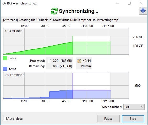 interfaz del programa de sincronizacion de archivos