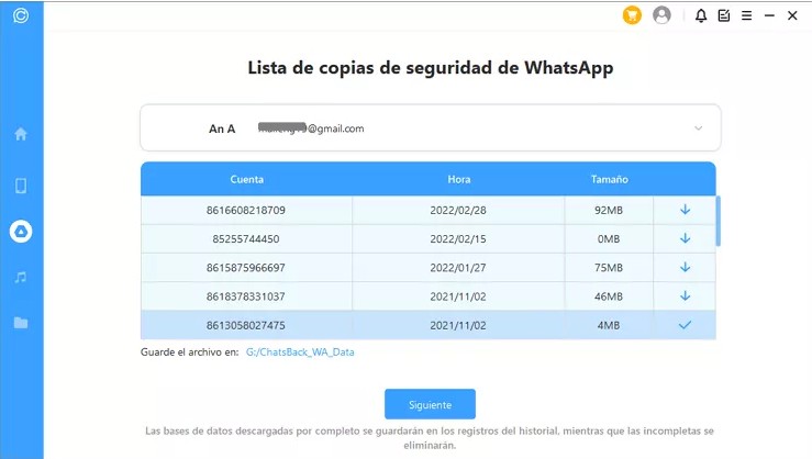 lista de copias de respaldo whatsapp